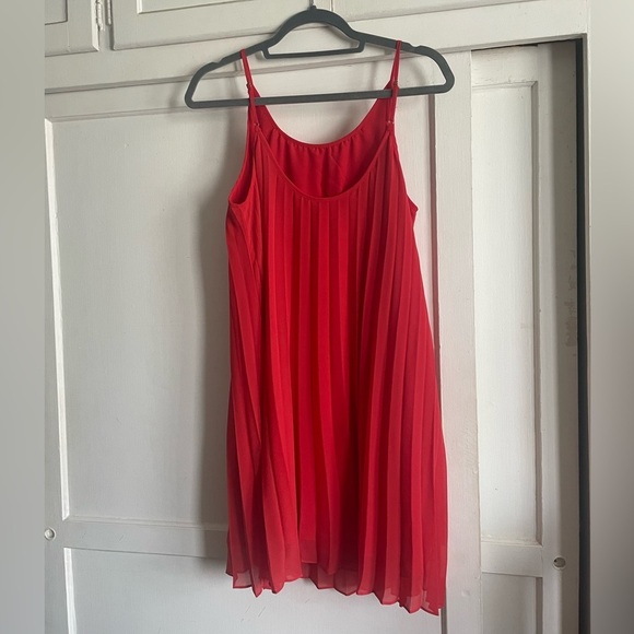 BCBGeneration Midi Pleat Scoop Neck Dress Adjustable Straps In Orange PreOwned - Picture 5 of 7